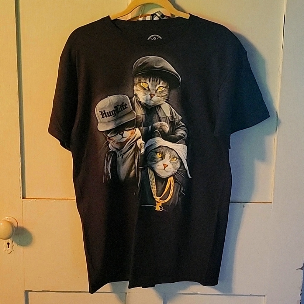 Black Crewneck Tee with Cats